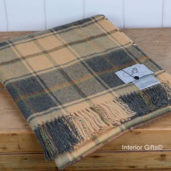 BRONTE by Moon Beige Sand & Charcoal Check Throw in Merino Lambswool 