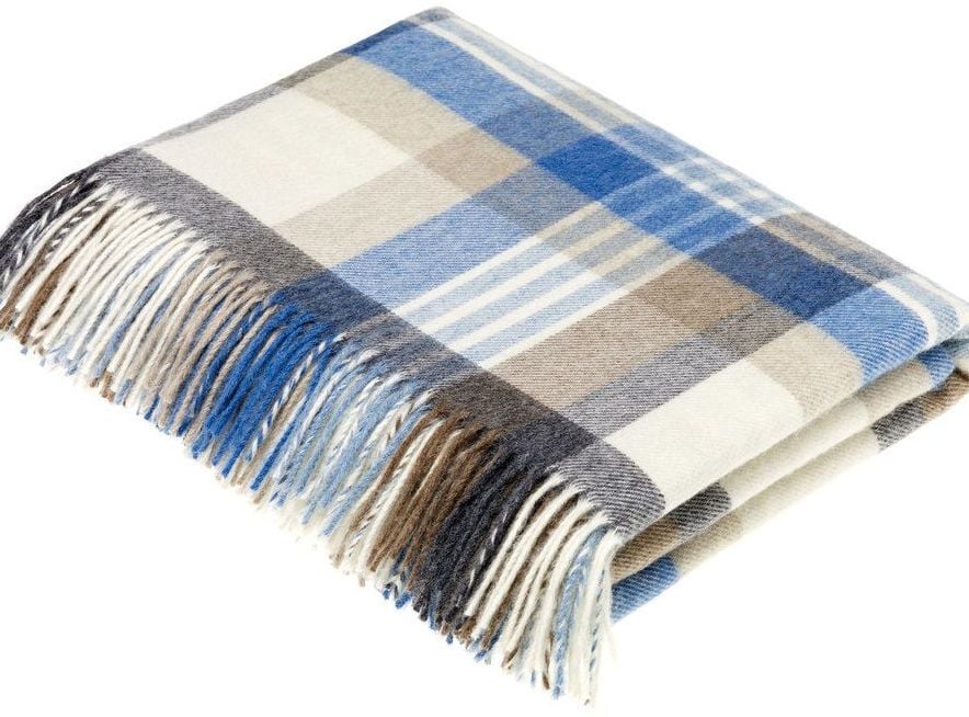 BRONTE by Moon Melbourne Camel & Aqua Check Throw in Supersoft Merino Lambs