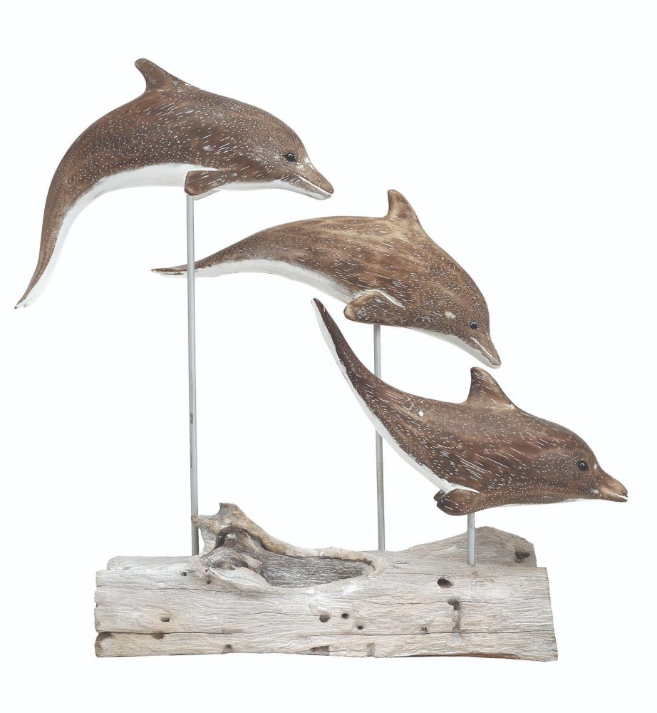 Archipelago 'Dolphin Block' Three Dolphins Wood Carving