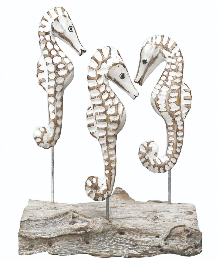 Archipelago 'Triple Sea Horse' Block Three Sea Horses Wood Carving