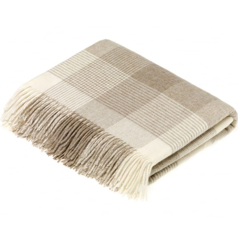 BRONTE by Moon Beige & Cream Classic Check Throw in supersoft Merino Lambsw