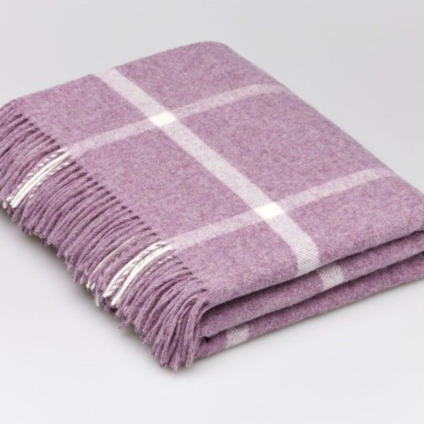 BRONTE by Moon Lilac & Cream Windowpane Throw in Supersoft Merino Lambswool