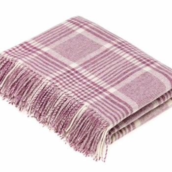 BRONTE by Moon Lilac Pink Prince of Wales Check Throw in supersoft Merino Lambswool