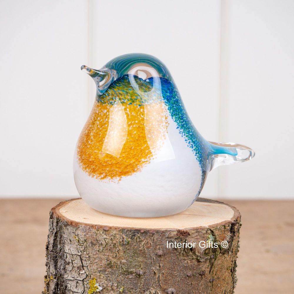 Glass Blue Tit Bird Sculpture / Paperweight - Handmade