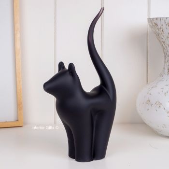 Glass Cat Sculpture Black Frosted Large - Handmade