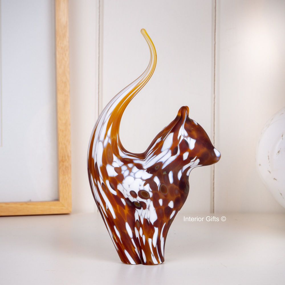 Glass Ginger Cat Sculpture - Handmade