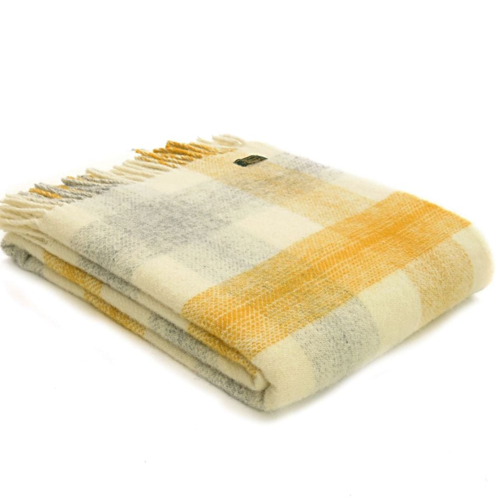 Tweedmill Meadow Check Yellow & Cream Pure New Wool Throw Blanket