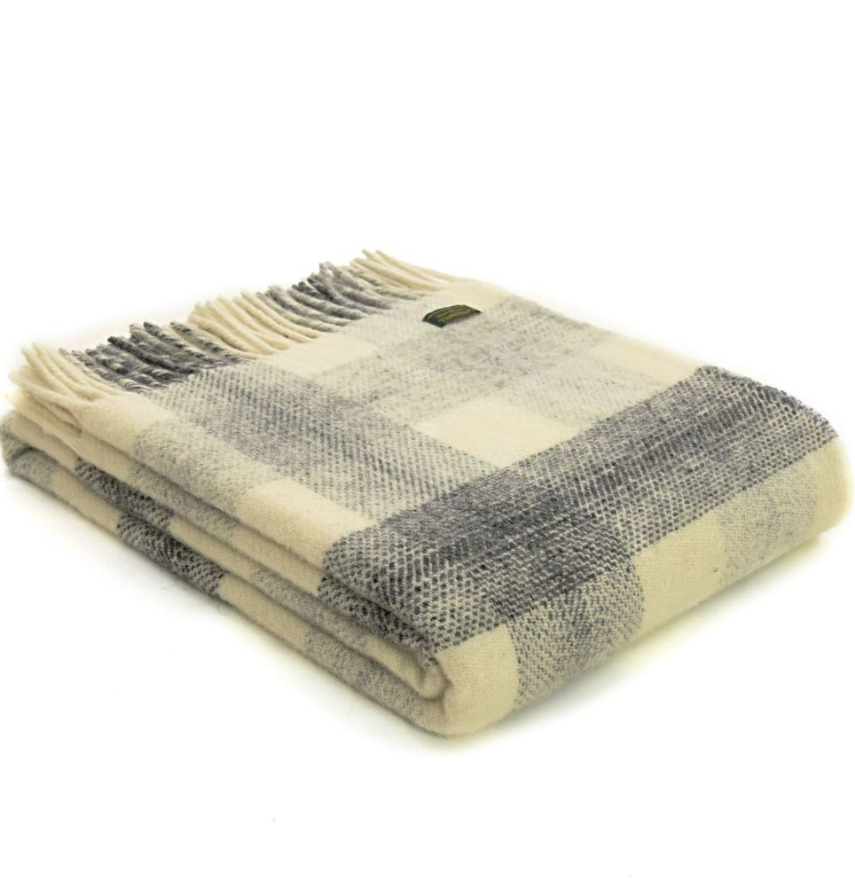 Tweedmill Meadow Check Slate Grey & Cream Pure New Wool Throw Blanket