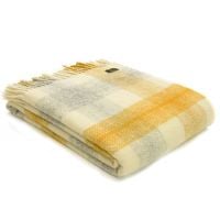Tweedmill Meadow Check Yellow Knee Rug or Small Blanket Pure New Wool
