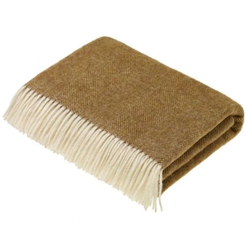 Bronte by Moon Gold Herringbone Pure New Wool Shetland Throw Blanket