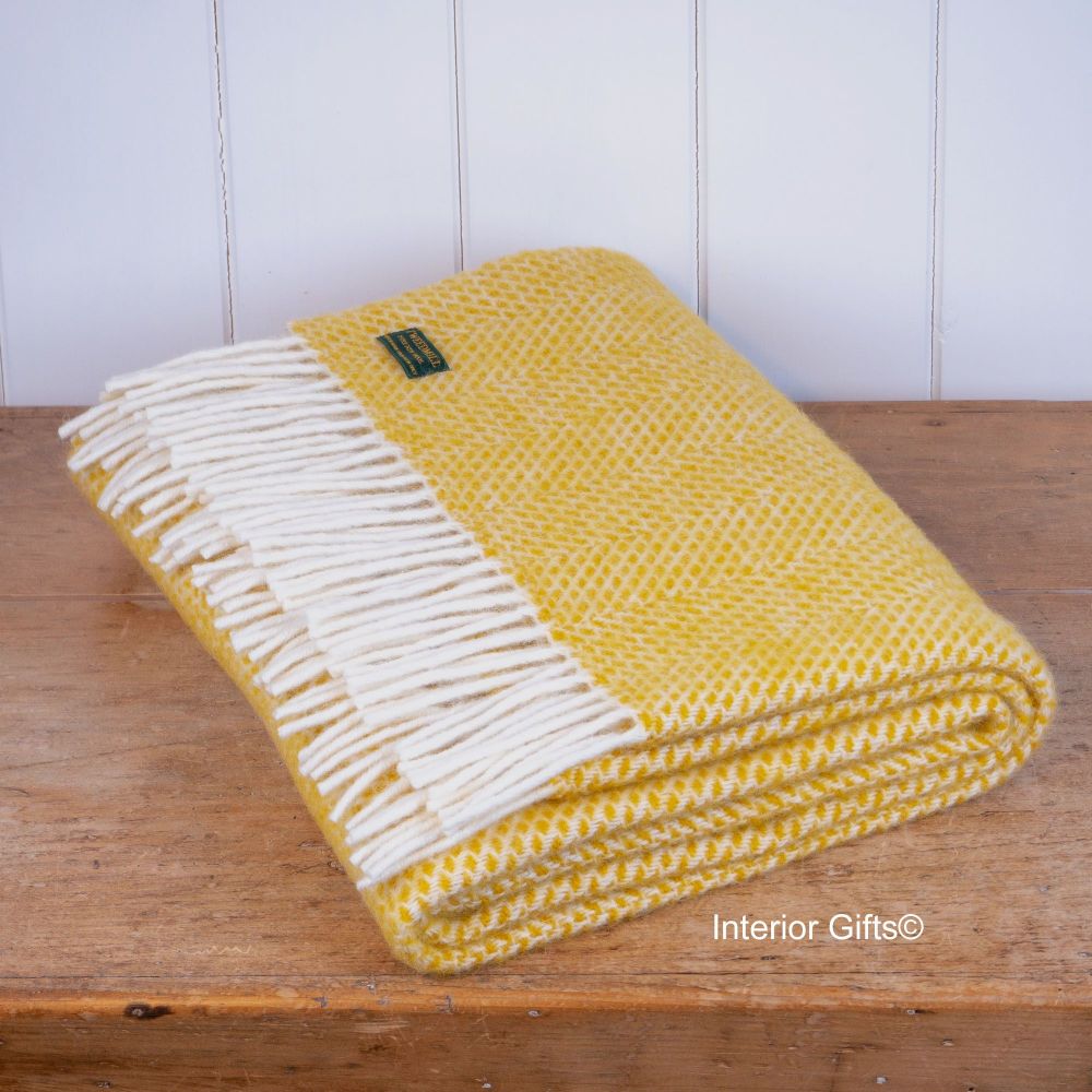 Tweedmill Lemon Yellow Honeycomb Knee Rug or Small Blanket Throw Pure New Wool