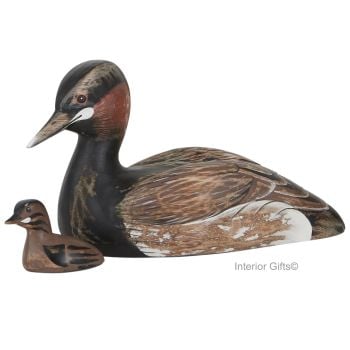 Archipelago Little Grebe with Chick  Bird Wood Carving