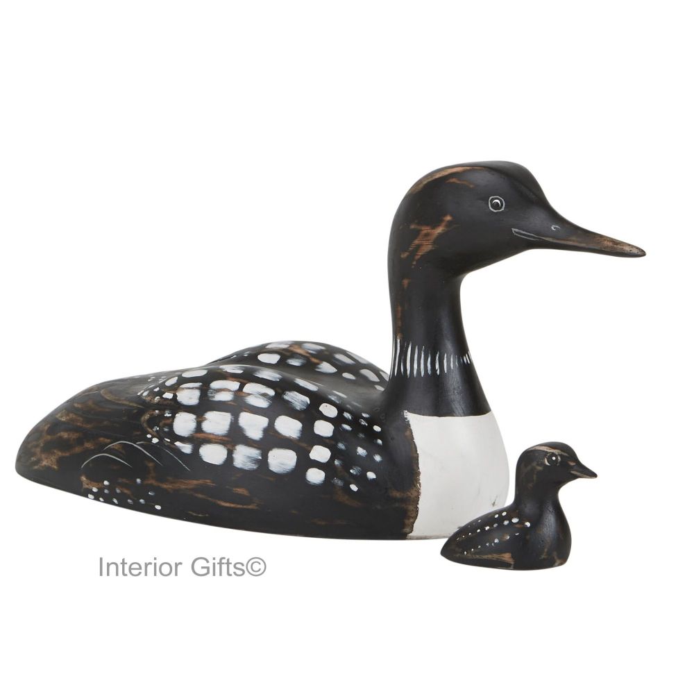 Archipelago Great Northern Diver with Chick  Bird Wood Carving