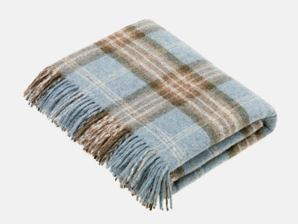 BRONTE by Moon National Trust Blue & Beige Throw in 100% Shetland Pure New