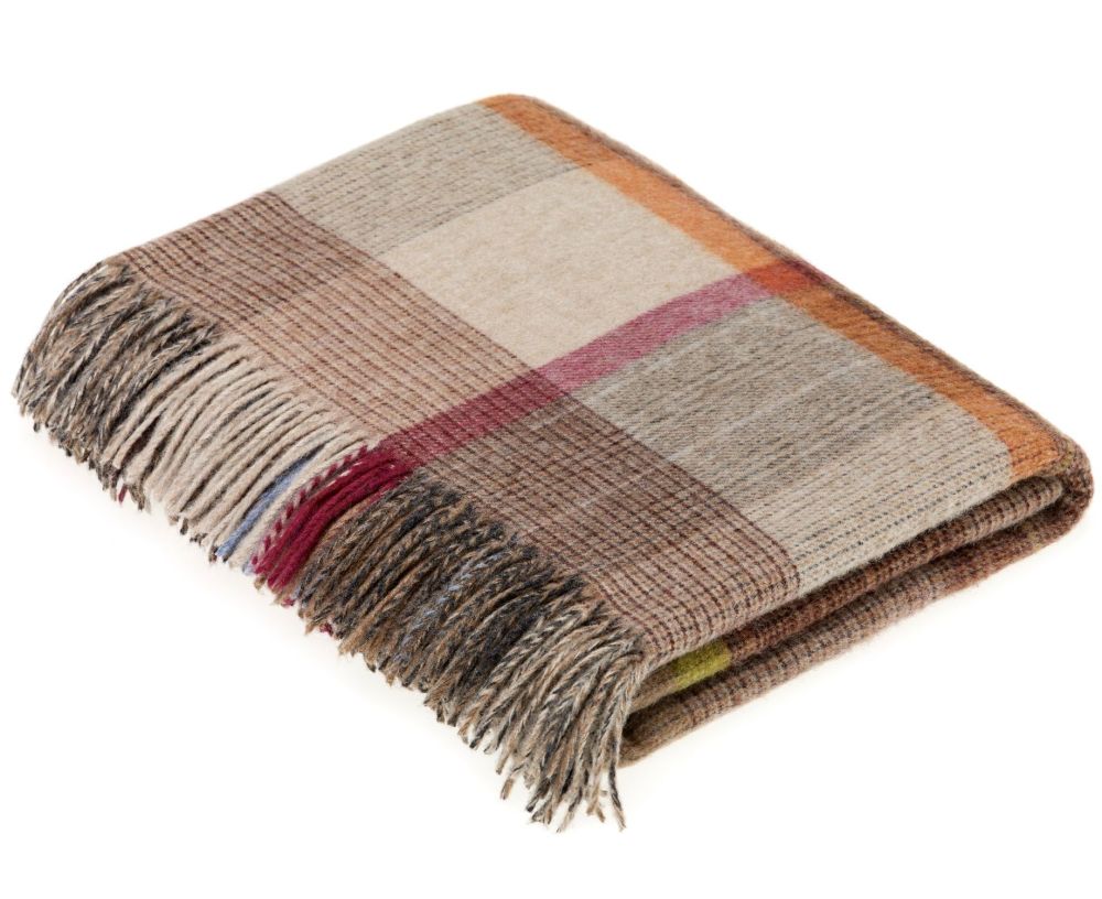 BRONTE by Moon Beige Multi Patchwork Throw in supersoft Merino Lambswool 