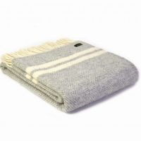 Tweedmill Silver Grey & Cream Stripe Herringbone Pure New Wool Throw Blanket