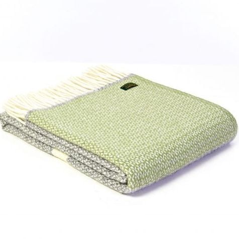 Tweedmill Fern Green & Grey Colour Band Pure New Wool Throw Blanket