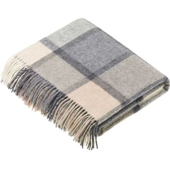 BRONTE by Moon Square Check Grey/Cream Throw in Supersoft Merino Lambswool