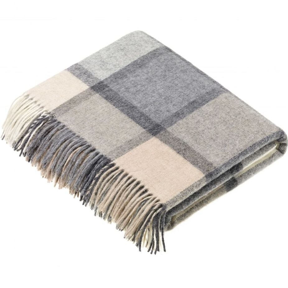 BRONTE by Moon Cream & Grey Square Check Windowpane Throw in Supersoft Meri