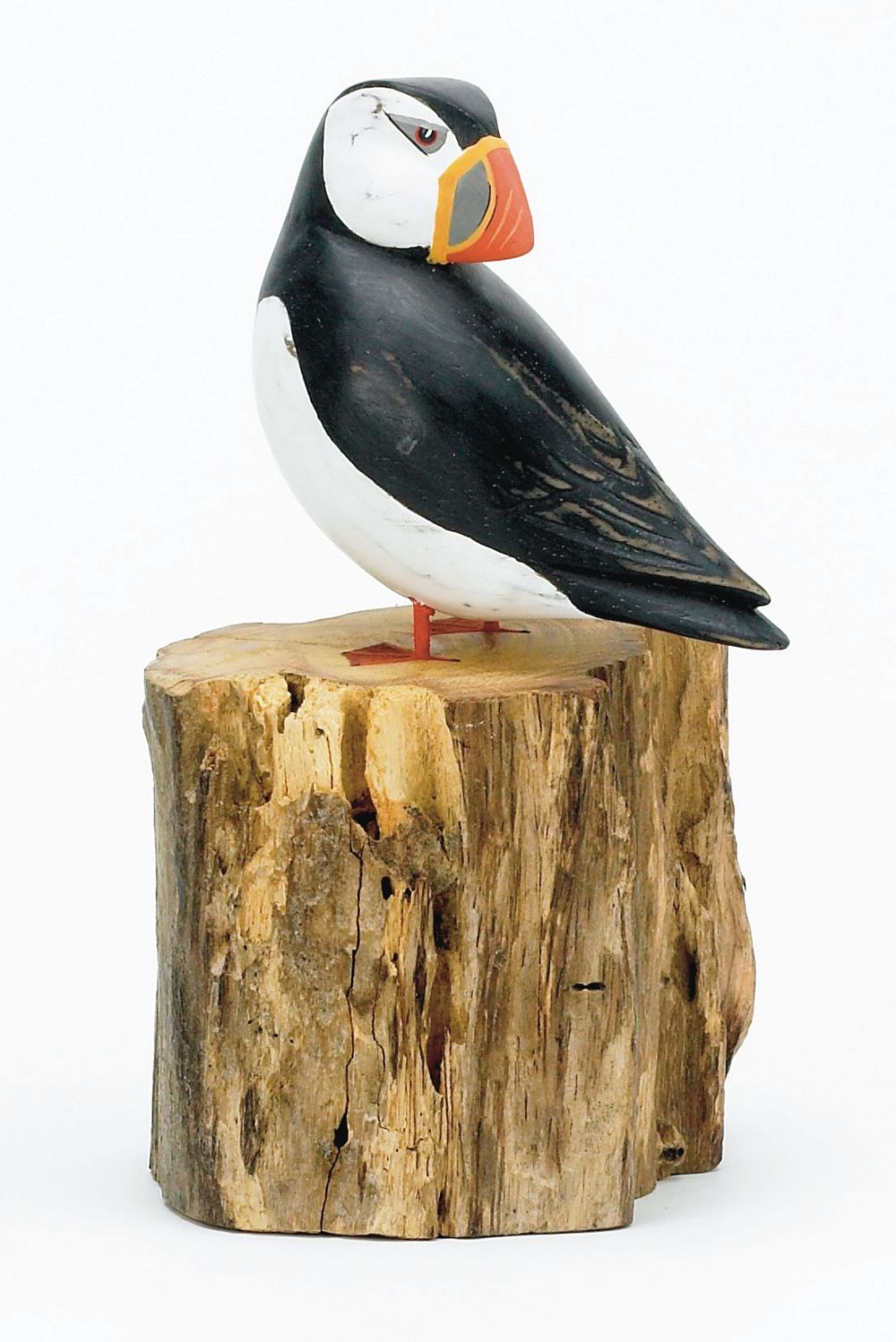 Archipelago Puffin Preening Small Bird Wood Carving