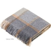 BRONTE by Moon Beige & Grey Square Check Windowpane Throw in Supersoft Merino Lambswool