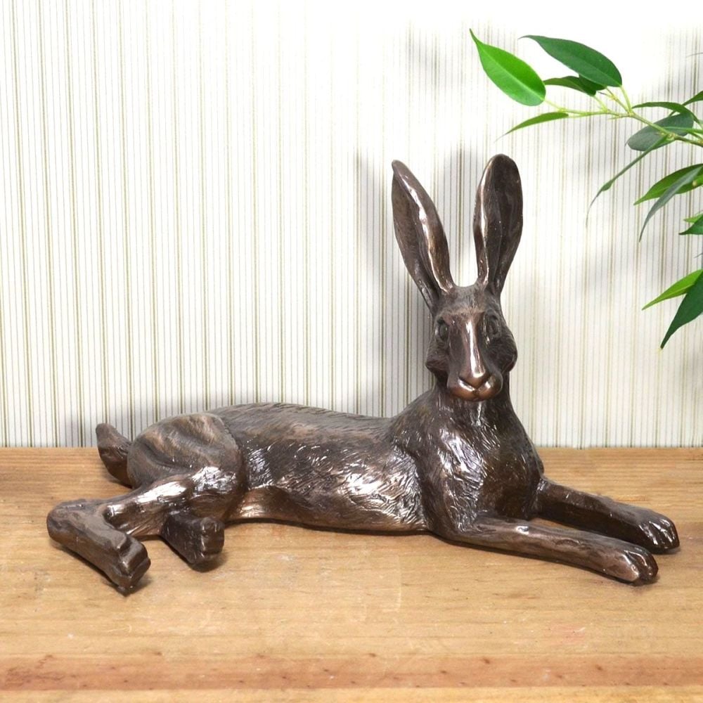 Bluebell Hare Lying Down Cold Cast Bronze Sculpture by Harriet Glen