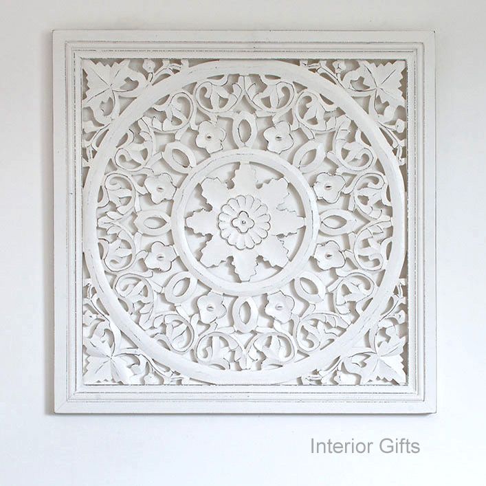 Hand Carved Decorative White Wooden Panel