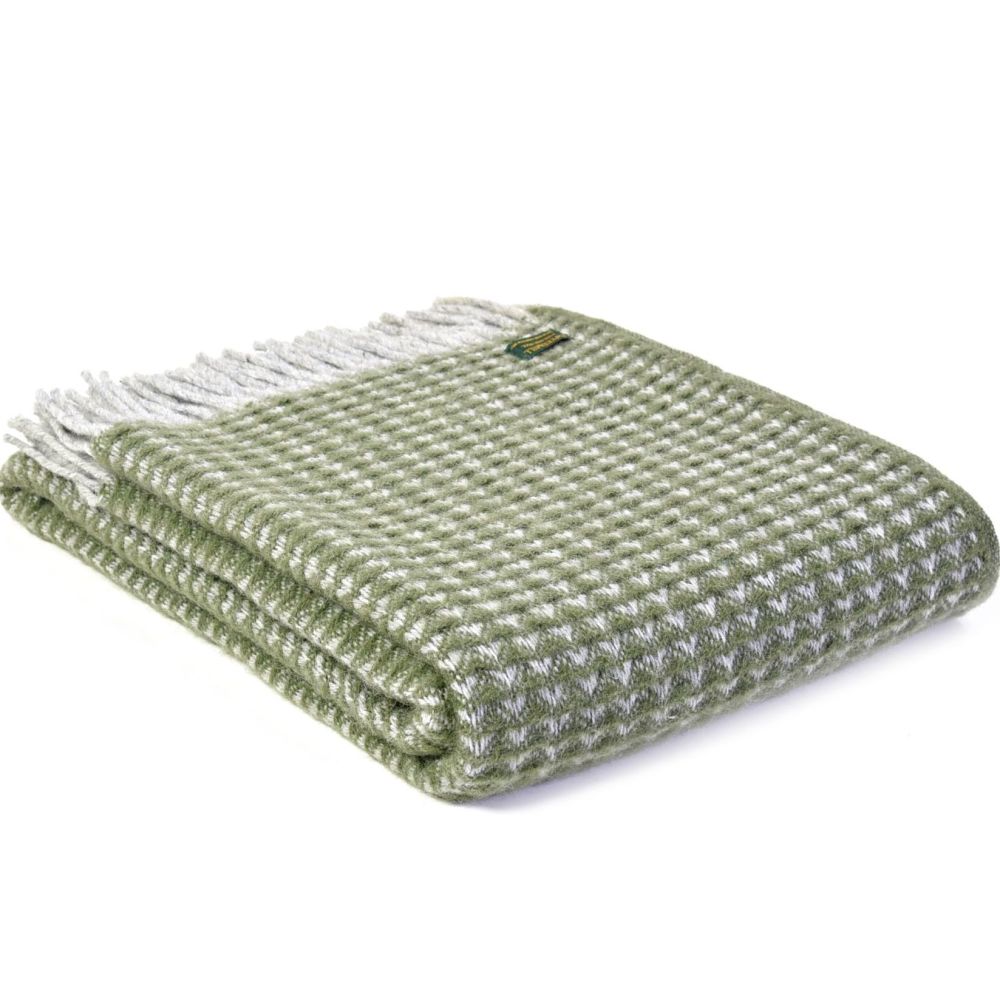 Tweedmill Treetop Olive Green Throw Blanket Pure New Wool 
