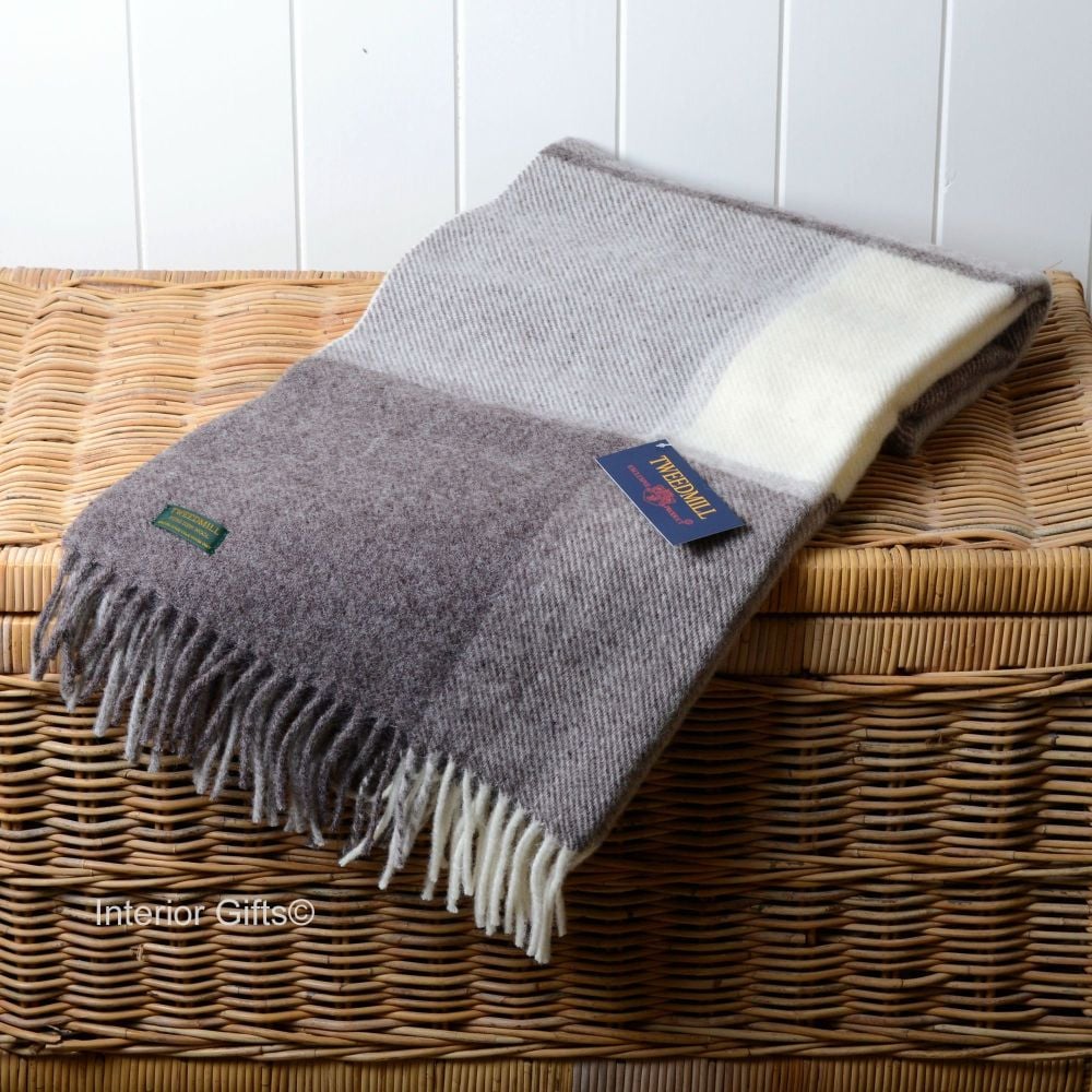 Tweedmill Multi Check Natural Beige & Cream Pure New Wool Throw Blanket