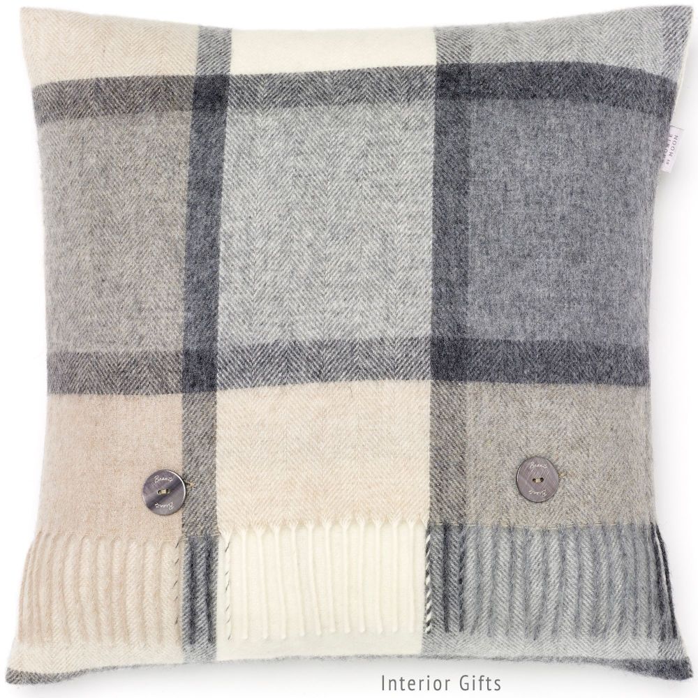 NEW Bronte Pink & White Check Soft Pure Lambswool Feather Filled Cushion Nursery 