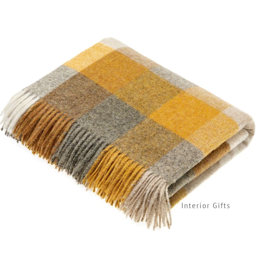 Bronte by Moon Mustard Check Harlequin Throw Legacy Collection, 100% ...