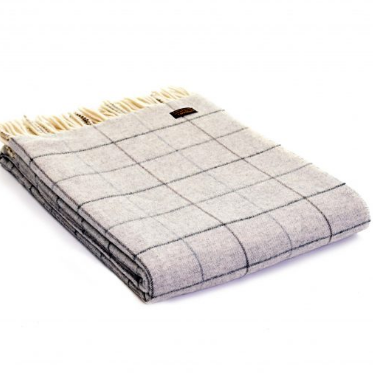 Tweedmill Merino Lambswool Soft Grey Check Throw