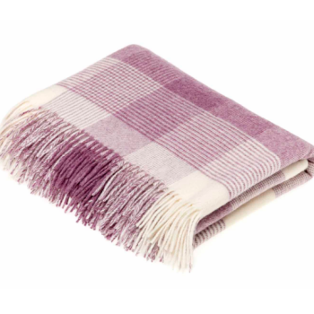 BRONTE by Moon Lilac Classic Check Throw in supersoft Merino Lambswool