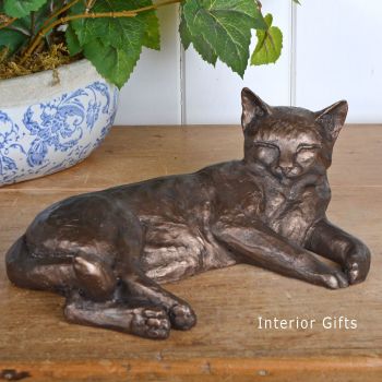 Polly Contented Cat Lying  Large Frith Bronze Sculpture by Paul Jenkins