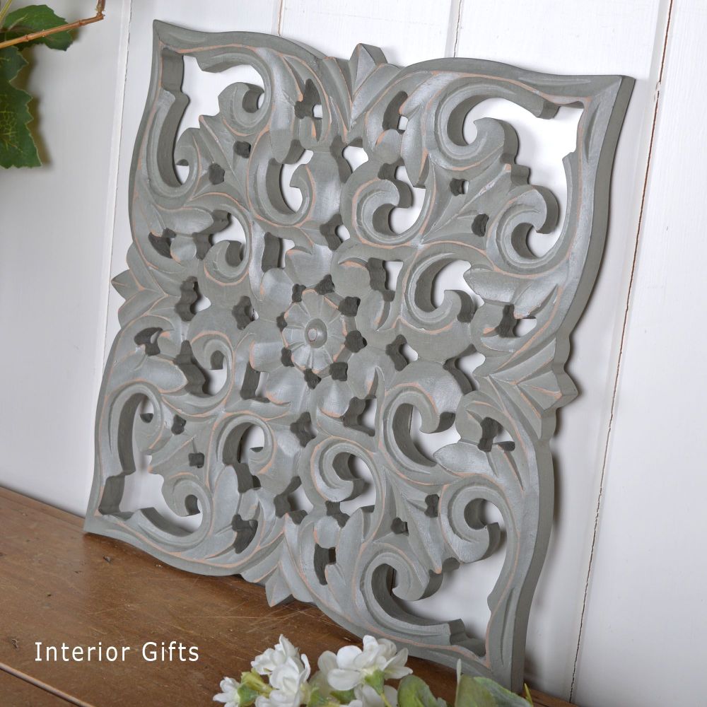 Hand Carved Decorative Grey Wooden Panel - Small