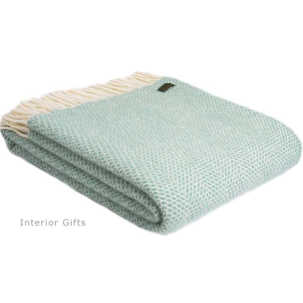 Tweedmill Ocean Blue and Cream Honeycomb Weave Pure New Wool Throw Blanket