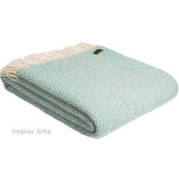 Tweedmill Ocean Green and Cream Honeycomb Weave Pure New Wool Throw Blanket