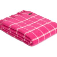 Tweedmill Cerise Pink Classic Check Windowpane Knee Rug or Small Blanket Pure New Wool