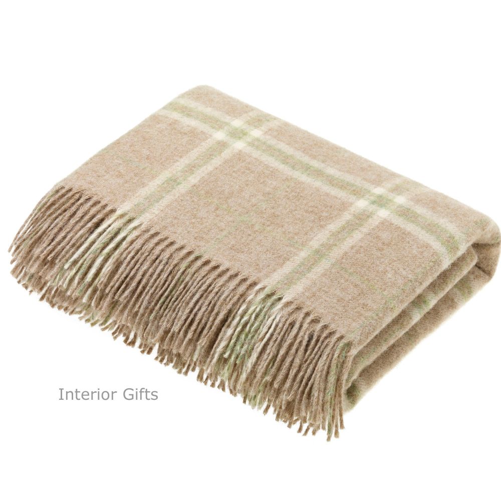 BRONTE by Moon Beige Travertine Windowpane Check Throw in 100% Shetland Woo