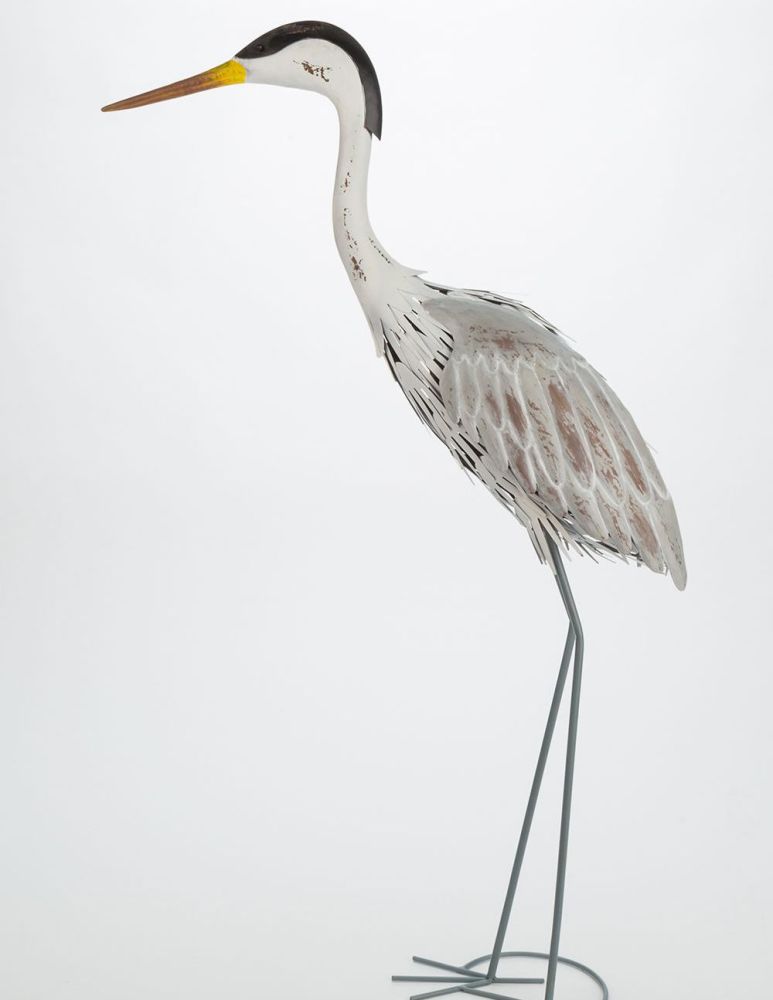 Archipelago Metal Heron Bird Standing, Metal Garden Sculptures Birds