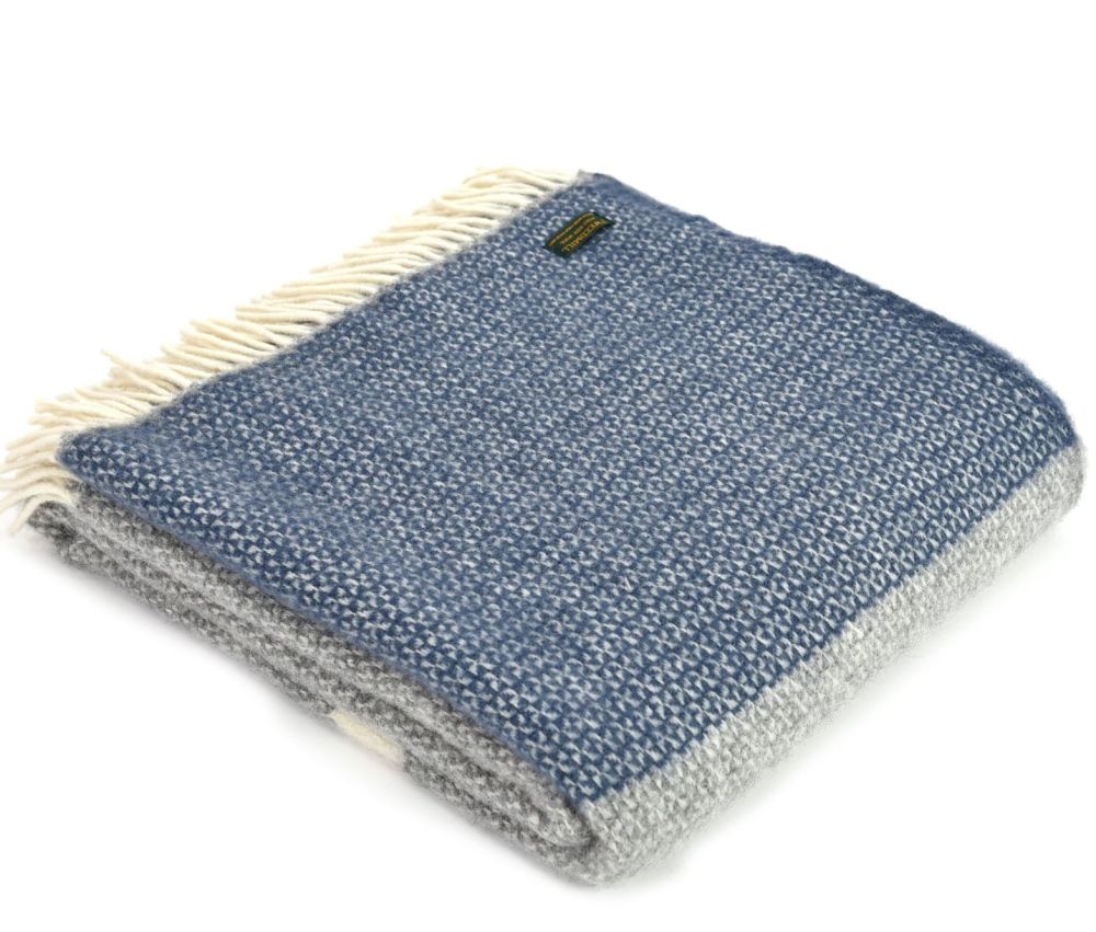 Tweedmill Blue Slate & Grey Colour Band Pure New Wool Throw Blanket