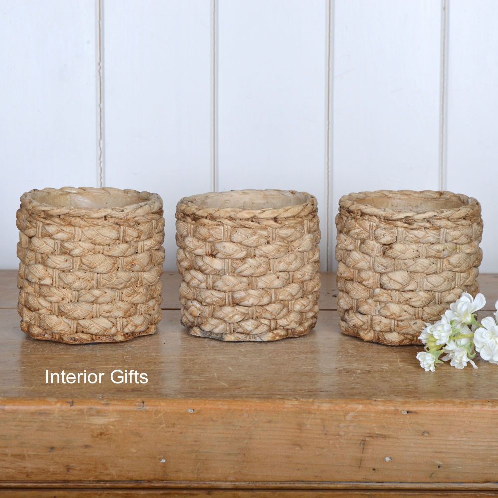 Pottery Basketweave Plant, Herb or Flower Pots - Set of Three