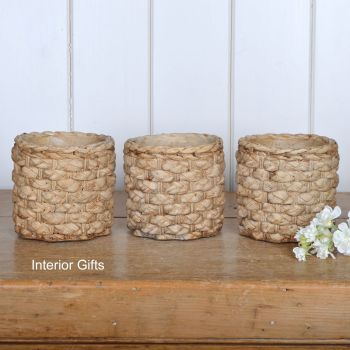 Pottery Basketweave Plant, Herb or Flower Pots - Set of Three 11 cm H