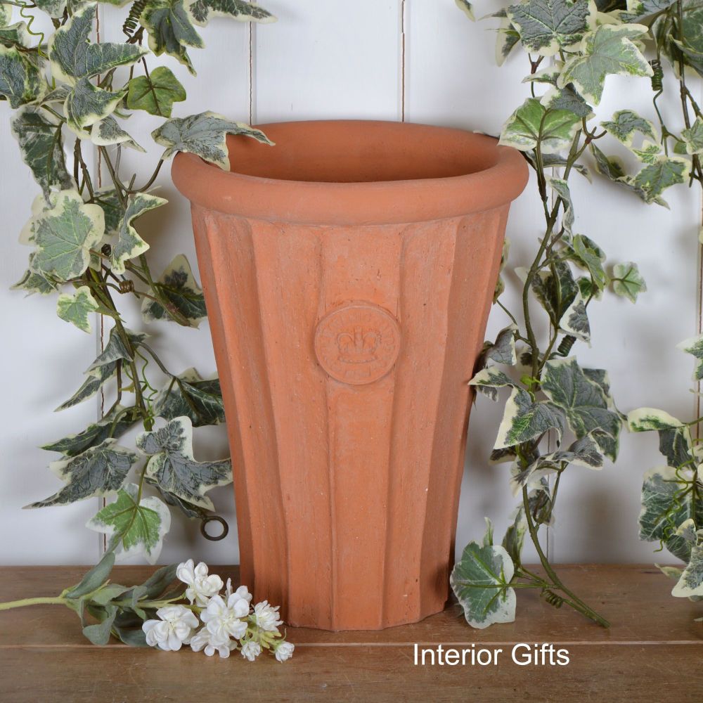 Kew Fluted Flared Tall Vase in Natural Classic Terracotta - 32 cm H