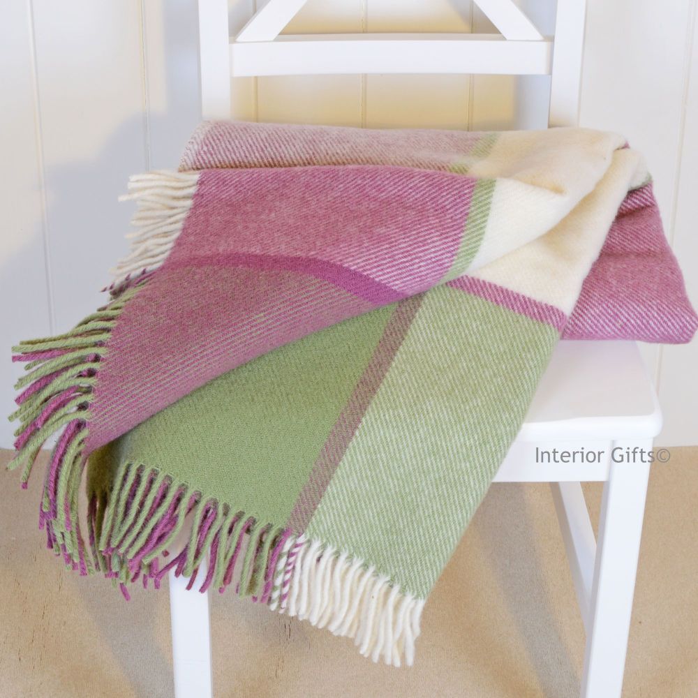 Tweedmill Multi Check Pink & Green Knee Rug or Small Blanket Pure New Wool