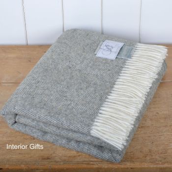 BRONTE by Moon Herringbone Throw Blanket  Vintage Grey Shetland Wool