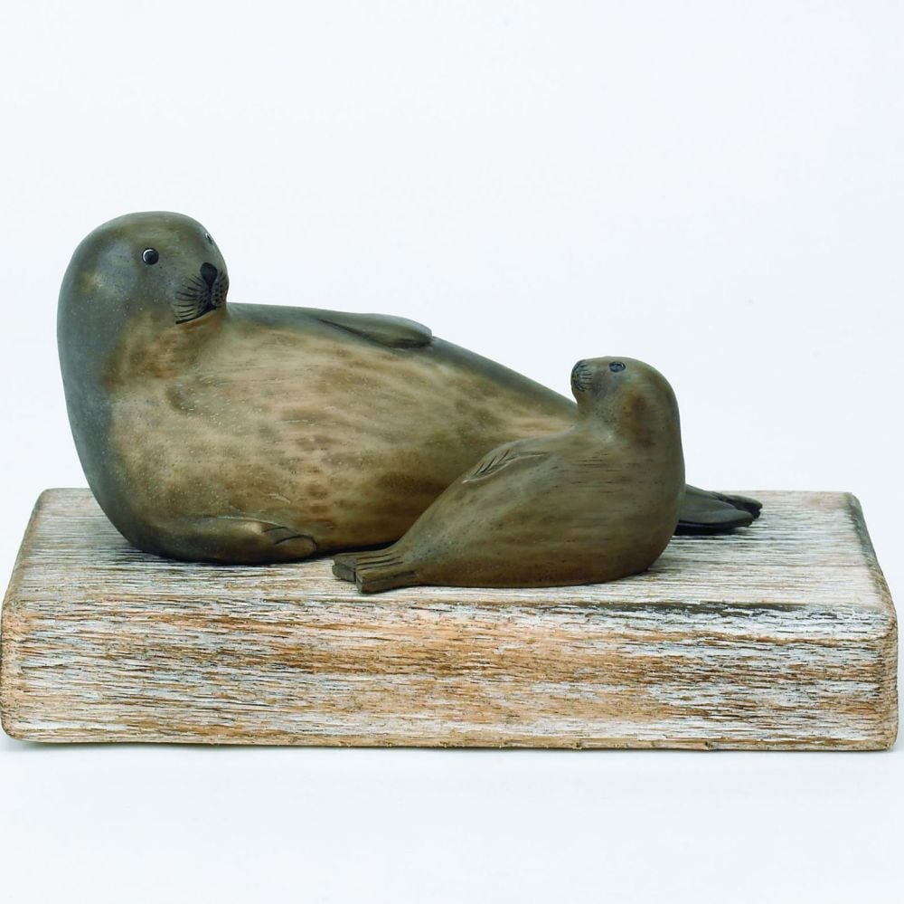 Archipelago Seal Block Mother & Pup Wood Carving