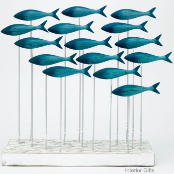 Archipelago Blue Fish Shoal Wood Carving - Large