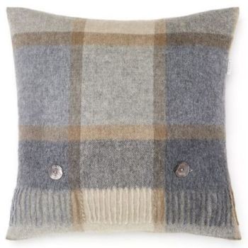BRONTE by Moon Cushion - Square Windowpane Check Beige / Grey Lambswool