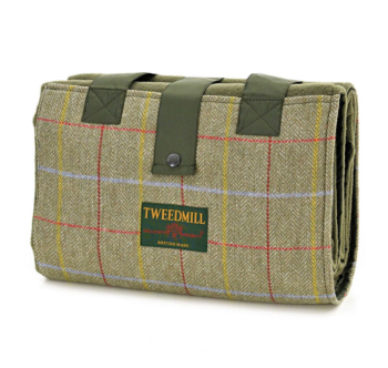 WATERPROOF Backed Badminton Picnic Rug Soft Fleece with Tweed wool pocket and Carry Strap.